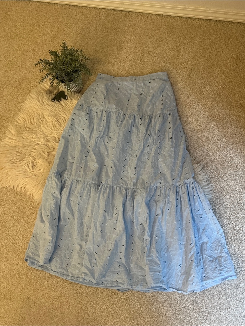 Japna Light Blue Eyelet Tiered Maxi Skirt size small
